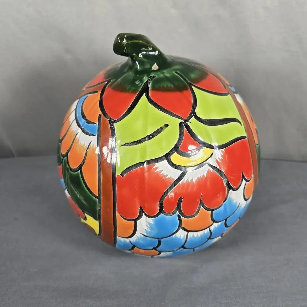Blue Orange Pottery round bright
